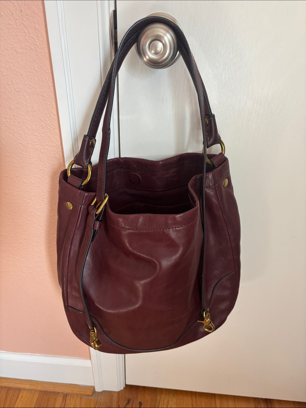 Frye Deep Wine Leather Hobo with Brass Rings - Picture 6 of 6